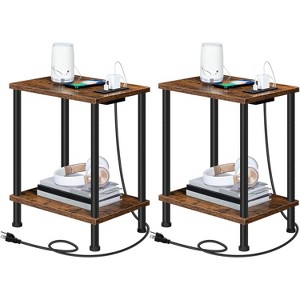Side Table with Charging Station, End Table with USB Ports and Outlet, Nightstand with 2-Layer Storage Shelves - 1 of 4