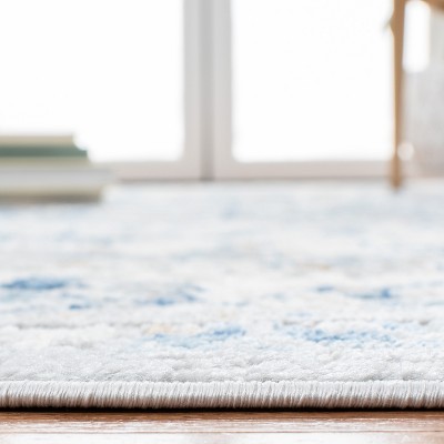 Ivory and Blue Synthetic Non-slip Runner Rug, 2'2" x 8'