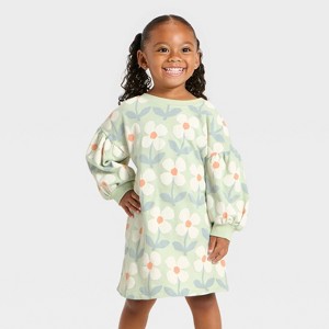 Toddler Girls' Long Sleeve Daisy Dress - Cat & Jack™ Green - 1 of 3