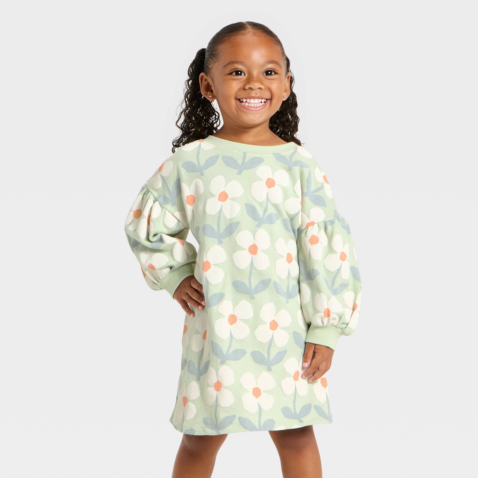 Toddler Girls' Long Sleeve Daisy Dress - Cat & Jack™ Green