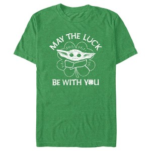 Men's Star Wars: The Mandalorian St. Patrick's Day Grogu May the Luck be with You Distressed T-Shirt - 1 of 4