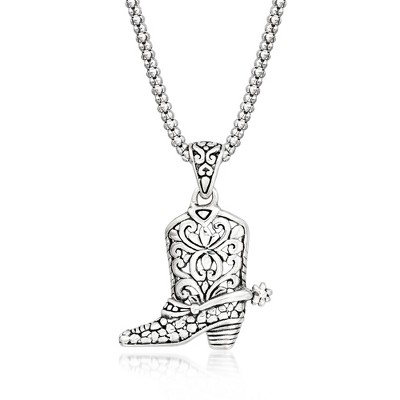 Ross-Simons Sterling Silver Cowboy Boot Pendant Necklace Size 18
