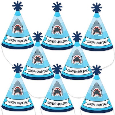 Big Dot of Happiness Shark Zone - Mini Cone Jawsome Shark Viewing Week Party or Birthday Party Hats - Small Little Party Hats - Set of 8