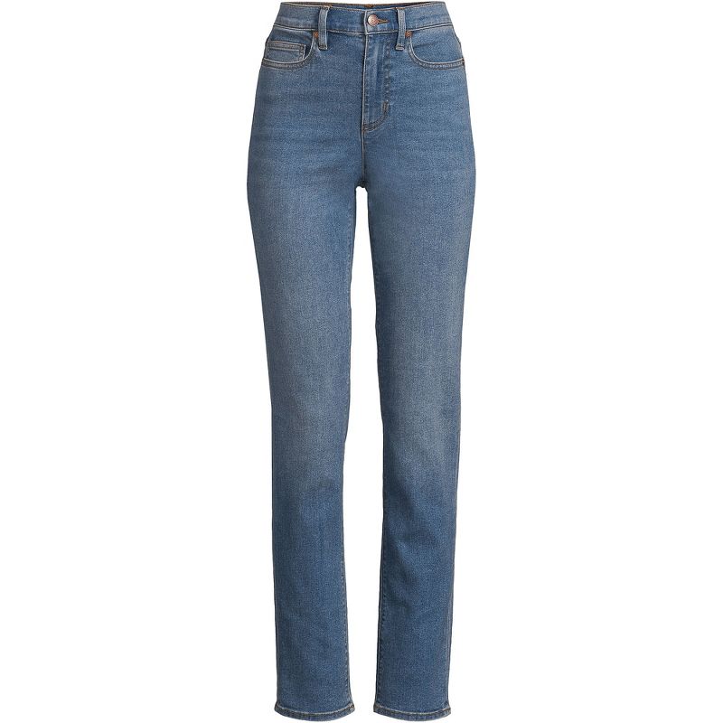 Lands' End Women's Recover High Rise Straight Leg Blue Jeans, 3 of 6
