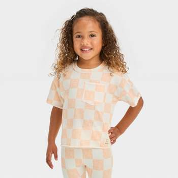Grayson Mini Toddler Girls' Jersey Knit Checkerboard Printed T-Shirt - Orange