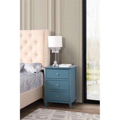 Teal 3-Drawer Solid Wood Nightstand with Nickel Hardware