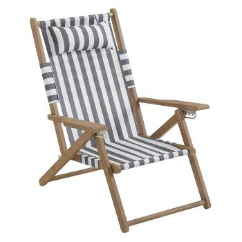 Beach Chair - Outdoor Weather-Resistant Wood Folding Chair with Backpack Straps - 4-Position Reclining Seat - Beach Essentials by Lavish Home (Gray)