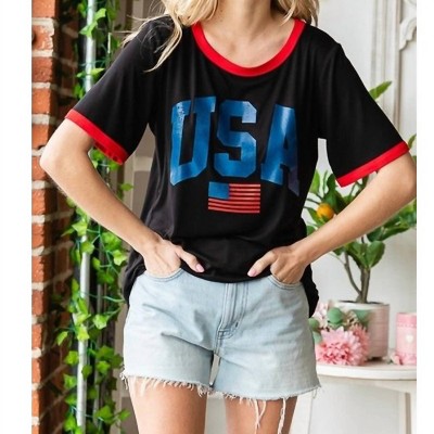 Women's Americana Patriotic Flag Theme USA Short Sleeve Top - HEIMISH USA L