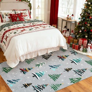 Christmas Area Rug, Xmas Tree Washable Soft Carpet with Non Slip Backing, Low Pile Stain Resistant Floor Mat for Living Room, Bedroom - 1 of 4
