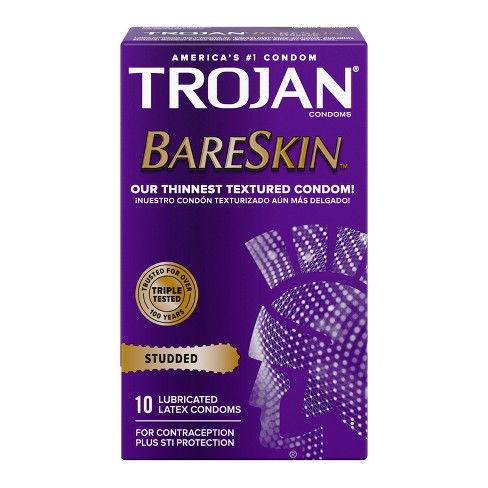 Trojan Studded BareSkin Premium Lube Condoms - 10ct - image 1 of 4