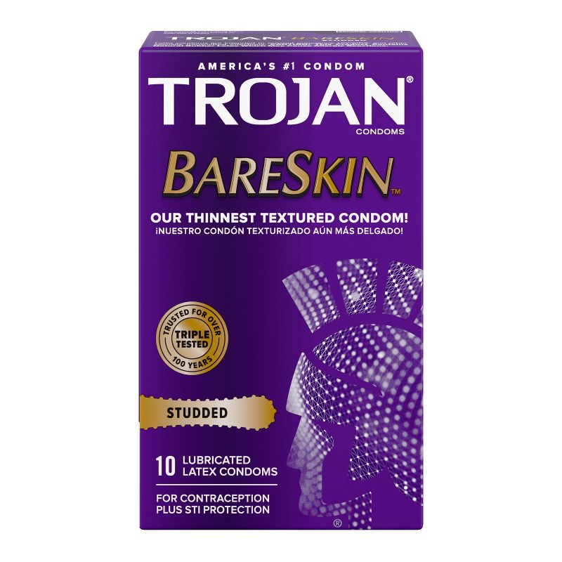 Trojan Studded BareSkin Premium Lube Condoms - 10ct, 1 of 14