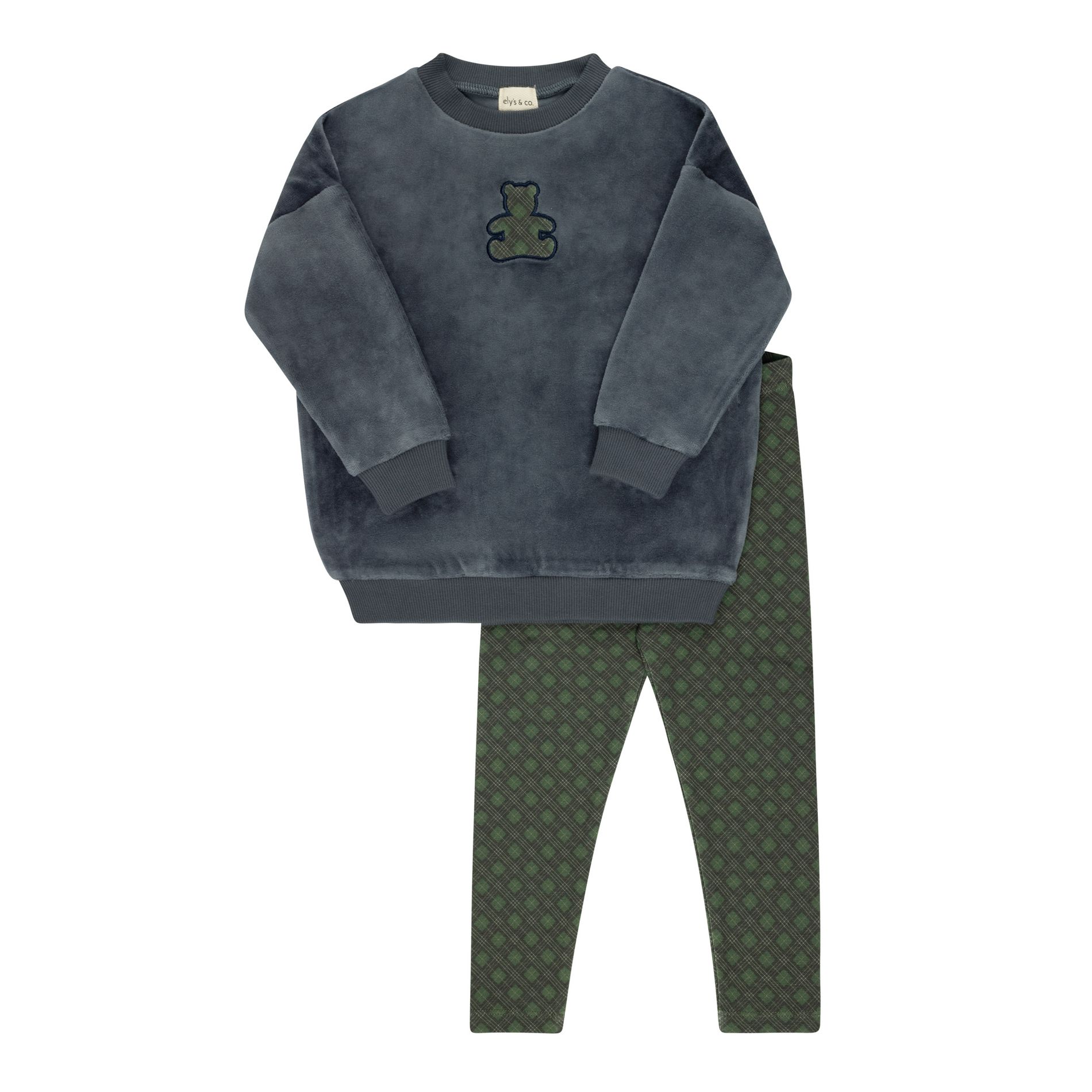 Ely's & Co. 2-Piece Toddler Velour Sweatshirt + Leggings Set - Plaid Bear Collection