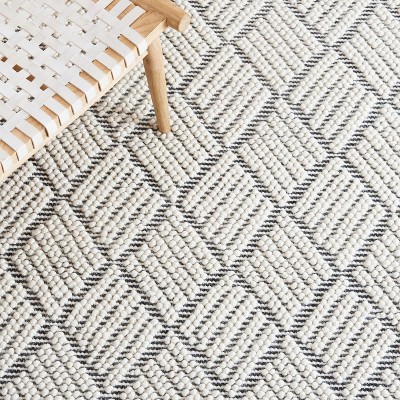 Ivory and Black Geometric Flat Woven Wool Rug, 3' x 5'
