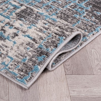 Blue and Gray Abstract Synthetic 5' x 7' Area Rug