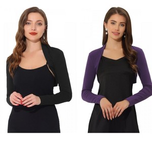 Allegra K Women's Elegant Long Sleeve Knit Open Front Crop Bolero Shrug 2 Packs - 1 of 4