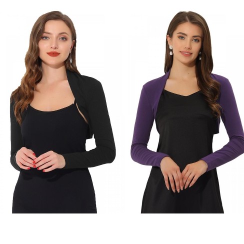 Allegra K Women's Elegant Long Sleeve Knit Open Front Crop Bolero Shrug 2 Packs - image 1 of 4