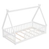 Fontoi Beds, Twin Bed with Guardrails and Slats, Wood Bed with Fence for Girls and Boys, White, 46.5"*59.1"*78.2" - 2 of 4