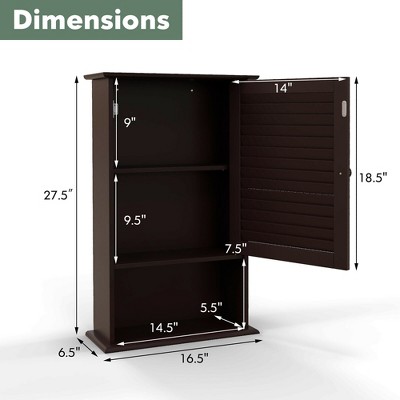 Espresso MDF Single Door Wall Cabinet with Adjustable Shelf