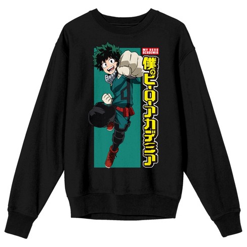 My Hero Academia Deku Logo Crew Neck Long Sleeve Black Adult Sweatshirt Target