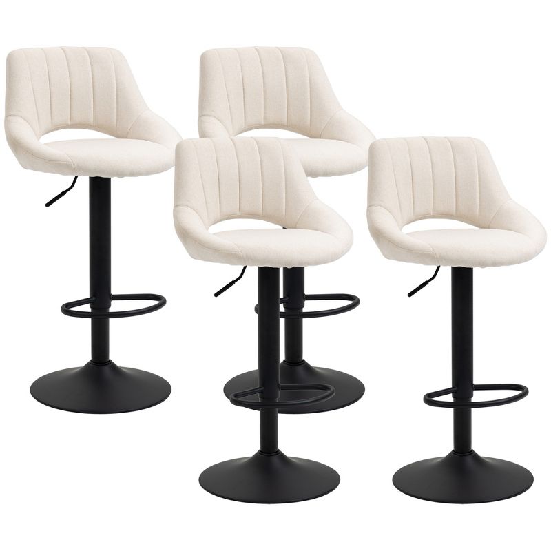 HOMCOM Modern Bar Stools Set of 4 Swivel Bar Height Barstools Chairs with Adjustable Height, Round Heavy Metal Base, and Footrest, Cream White, 1 of 7
