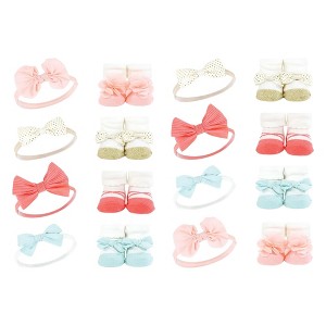 Hudson Baby Infant Girl 16Pc Headband and Socks Giftset, Coral Gold, One Size - 1 of 2