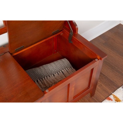 Walnut Finish Split-Seat Storage Hall Tree with Double Hooks