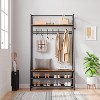 homfan 4-in-1 Coat Rack Shoe Bench with Storage Shelf - Industrial Hall Tree for Entryway, Rustic Brown & Black - 2 of 4