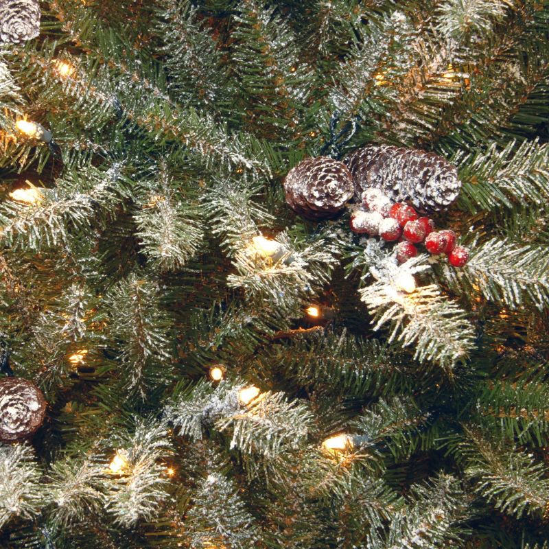 National Tree Company 7&#39; Pre-Lit Dunhill Fir Hinged Full Artificial Christmas Tree with Snow, Red Berries, Cones with Clear Lights, 2 of 3