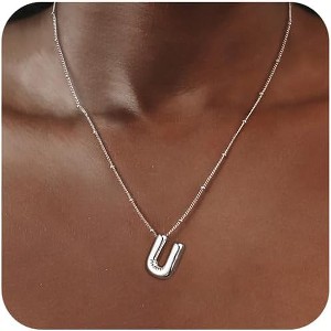 Sterling Silver Balloon Letter Necklace Satellite Bead Chain Personalized Gift - 1 of 4
