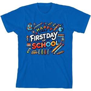 "Happy First Day of School" Adult Crew Neck Short Sleeve Tee - 1 of 2
