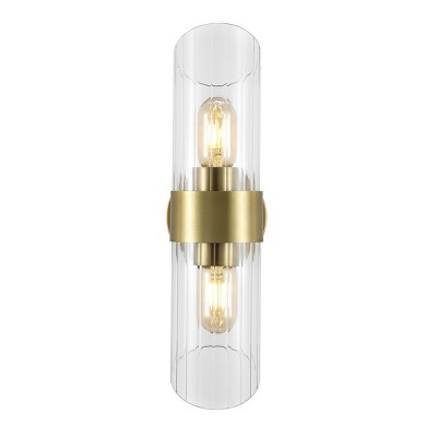 Eytan 17" Brass Gold Cylinder Wall Sconce with Clear Shade