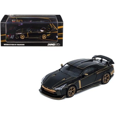 Nissan GT-R50 By ItalDesign Black with Gold Accents and Carbon Hood 1/64 Diecast Model Car by Inno Models