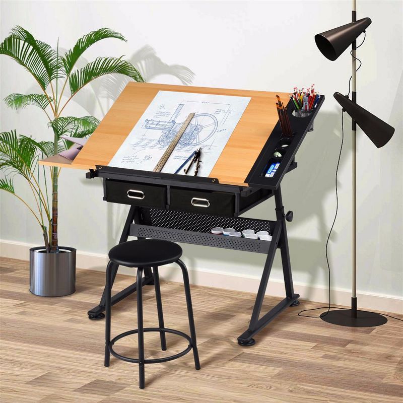 Yaheetech Drafting Table & Stool Set All-in-One Drawing Table, 2 of 8
