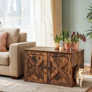 Cat Litter Box Enclosure - Hidden Furniture with Removable Divider - Indoor Cat House,  End Table - 31.5 x 20.9 x 19.7 Inches - 1 of 4