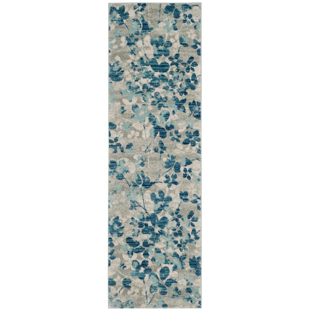 2'2inx11' Castor Floral Area Rug Gray/Light Blue - Safavieh