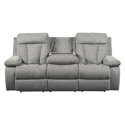 Mitchiner Reclining Sofa With Drop Down Table Light Gray Signature Design By Ashley