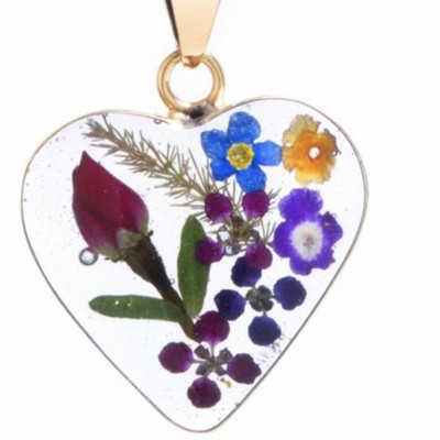 Women's Gold Over Sterling Silver Pressed Flowers Heart Pendant