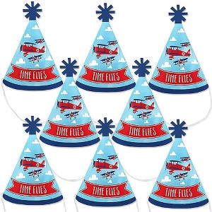 Big Dot of Happiness Taking Flight - Airplane - Mini Cone Vintage Plane Baby Shower or Birthday Party Hats - Small Little Party Hats - Set of 8 - 1 of 4