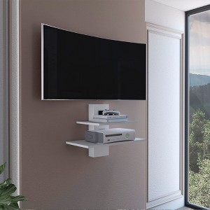 24" Wood Floating Shelf with Two Tiers, Cable Management, and Wall-Mount Design for Living Room and Bedroom - 1 of 4