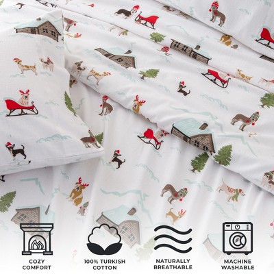 Twin Gray Cotton Flannel Holiday Print Sheet Set
