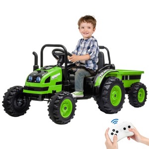 12V Kids Ride on Tractor with Tiltable Trailer 6 Wheels, Ride on Car with Remote Control, Battery Powered Electric Vehicle, Spring Suspension - 1 of 4
