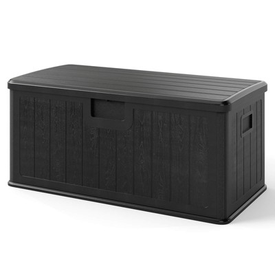 Costway Storage Box with Lockable Design & Gas Strut Handle 2 Person Bench Garden Organizer Brown/Black/Gray/Brown+Black