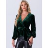 INSPIRE CHIC Women's Velvet Elegant Tie Waist Long Sleeve V Neck Wrap Peplum Blouse - 4 of 4