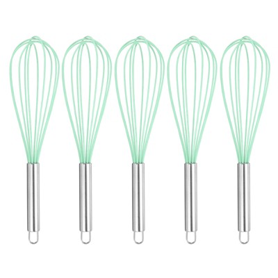 Unique Bargains Silicone Stainless Steel Non-Stick Coated Heat-Resistant Whisk 5 Pcs