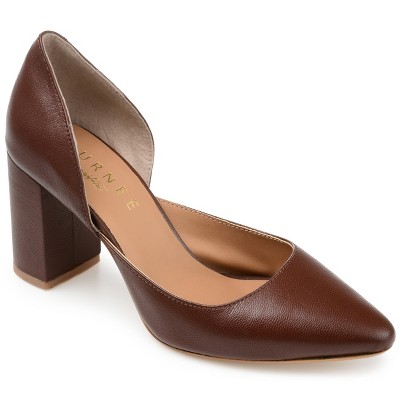 Journee Signature Womens Genuine Leather Jillian D'Orsay High Block Heel Almond Toe Pumps
