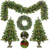 Pre-lit Xmas Tree Artificial Christmas 4-Piece Set,Garland, Wreath and Set of 2 Entrance Trees X-mas with LED Lights, Christmas Tree - 3 of 4