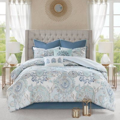 8pc Lian Cotton Printed Reversible Comforter Set Blue : Target