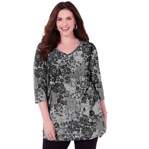 Catherines Women's Plus Size Petite Easy Fit 3/4-Sleeve V-Neck Tunic - 1 of 4