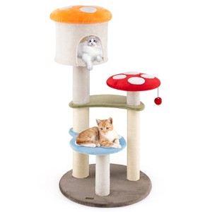 Tangkula Cute Mushroom Cat Tree 48" Tall Cat Tower w/ Sisal Scratching Posts Top Condo - 1 of 4