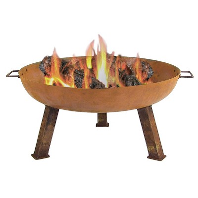 Sunnydaze Outdoor Camping or Backyard Round Cast Iron Rustic Fire Pit Bowl with Handles - 24" - Oxidized Rust